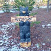 Black Bear Carving with Reversible Welcome Sign