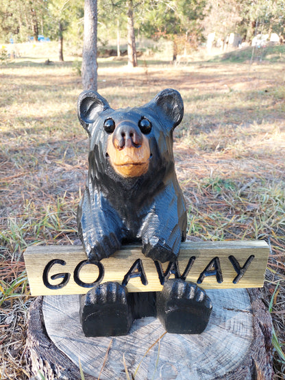 Wood Carved Bear Holding Welcome, Reversible Sign 11''- Customizable