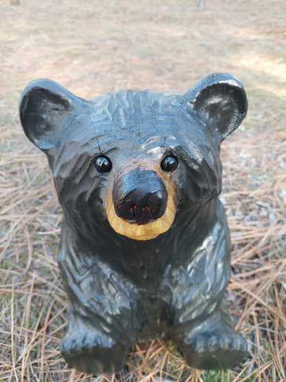 Chainsaw Carved Sitting Bear - 15"