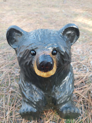Chainsaw Carved Sitting Bear - 15" - Black