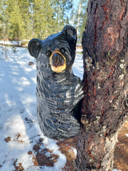 Wood Carved Climbing Bear for Posts, Poles, Trees, and More - 15 Inches, Easy to Mount and Display - Black