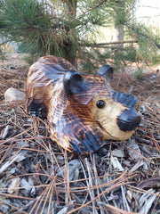 Hand-Carved Wood Bear Peeking 10'' - Brown
