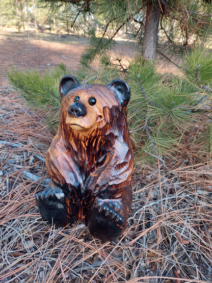 Chainsaw Carved Wooden Sitting Bear 12"- Indoors or Outdoors