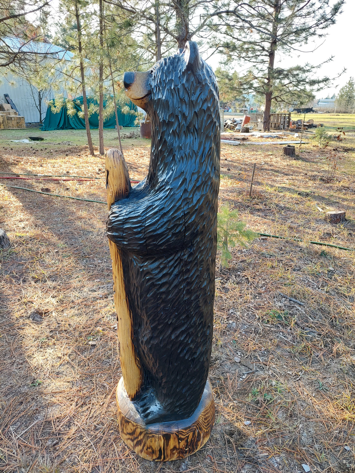 Large Hand-Carved Welcome Bear 5'6" - Perfect for Entryways - Black
