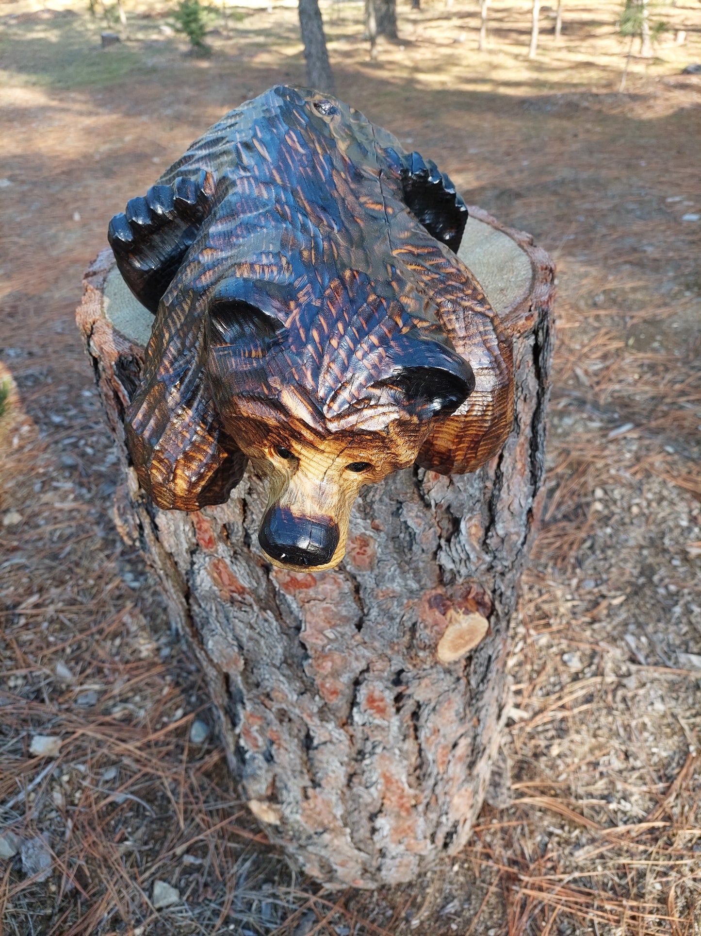 Chainsaw Carved "Kilroy" Bear 15" - Perfect for Mantels, Shelves, Ledges