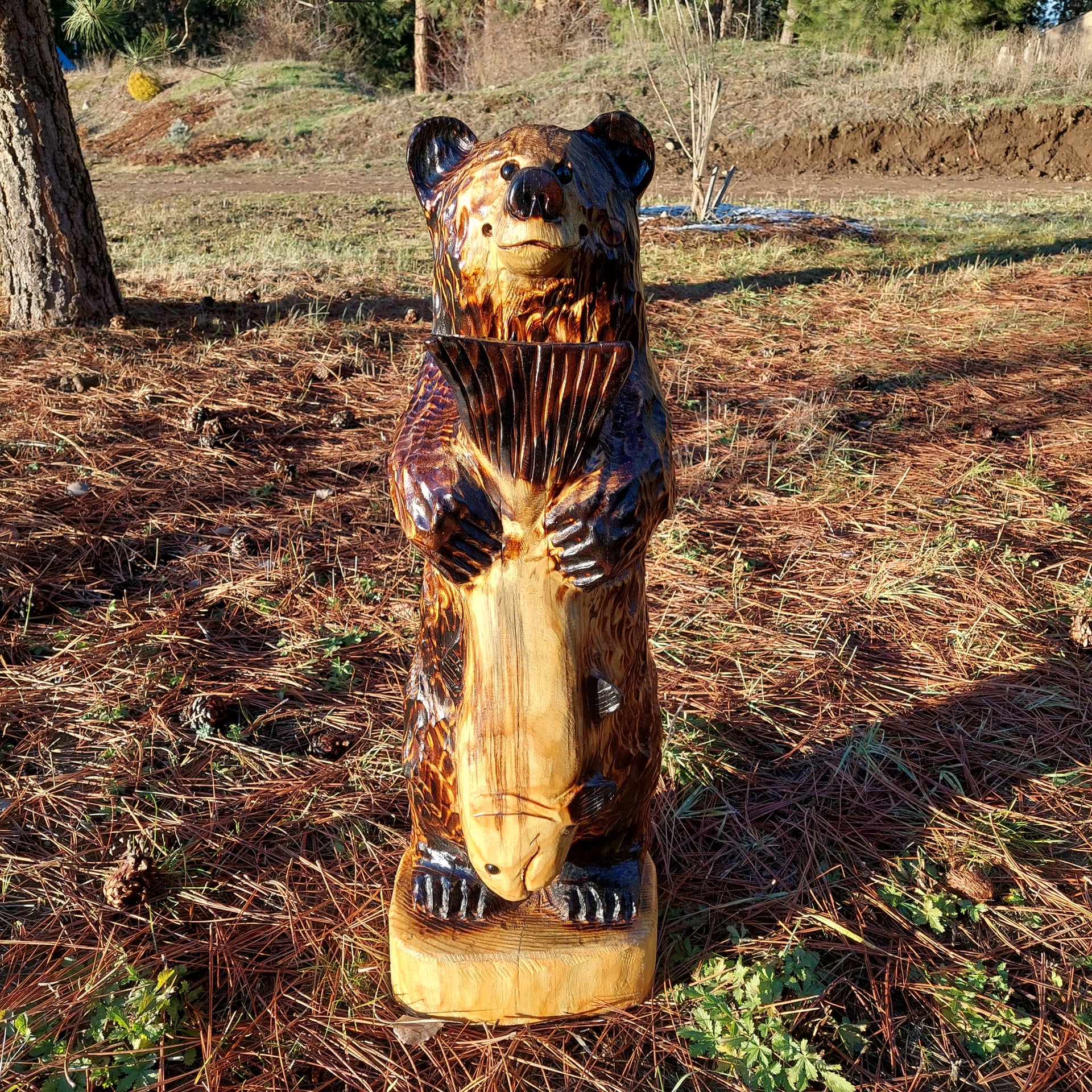 Wood Carved Bear with Fish 30