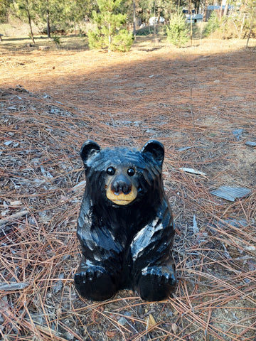 Chainsaw Carved Wooden Sitting Bear 12"- Indoors or Outdoors - Black