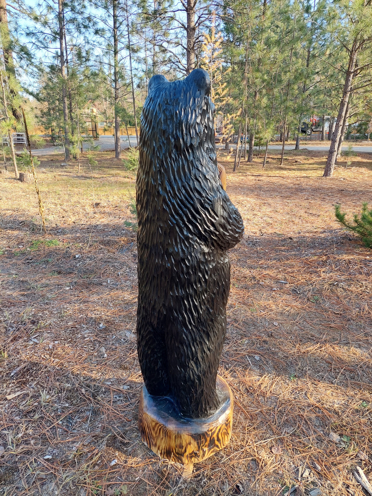 Large Hand-Carved Welcome Bear 5'6" - Perfect for Entryways - Black