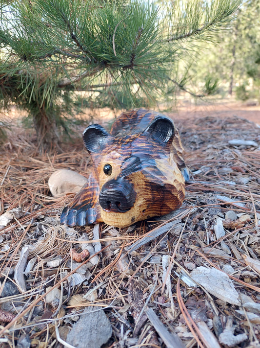 Hand-Carved Wood Bear Peeking 10'' - Brown